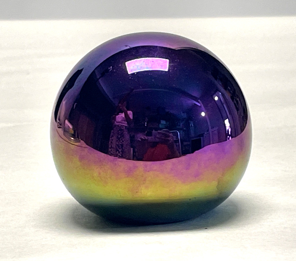 1987 Rainbow Iridescent Sphere Paperweight 2.5" Purple Aura Signed OBG